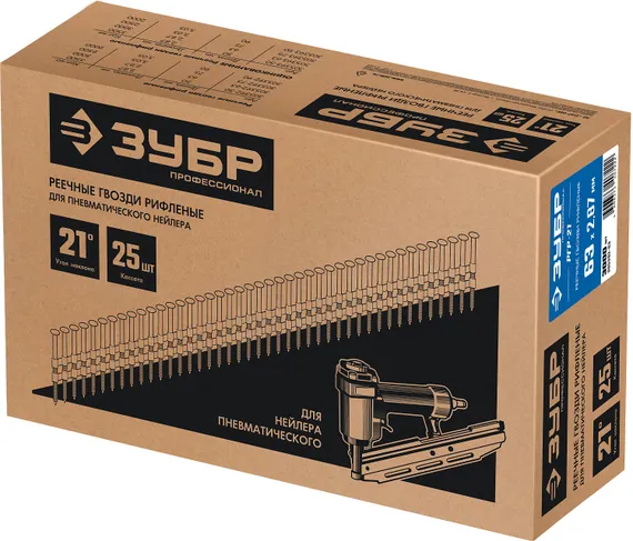 ЗУБР SN21 63 х 2.87 мм, реечные гвозди рифленые, 3000 шт (305392-63)