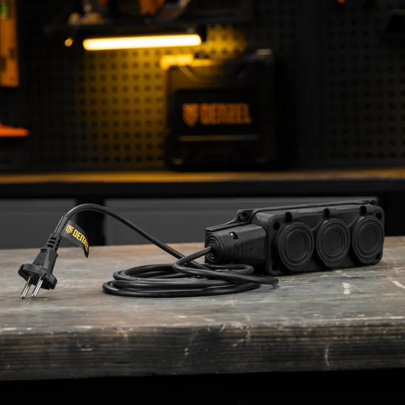 Шнур сетевой Energy Series, ПВС, 3 м, 2 x 1 мм, с неразборной вилкой, черный, Denzel