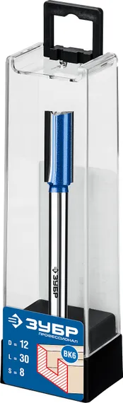 ЗУБР 12 x 30 мм, хвостовик 8 мм, фреза пазовая прямая с нижними подрезателями, Профессионал (28755-12-30)
