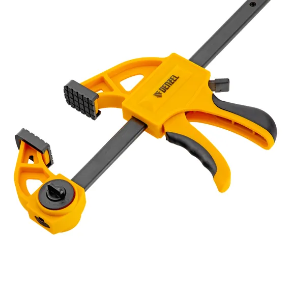 Струбцина F-образная, быстрозаж., 6"x 2 3/4", 150х70мм, пласт.корпус,фиксатор,двухк. рук-ка Denzel