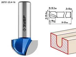 ЗУБР 25.4 x 16 мм, радиус 12.7 мм, фреза пазовая галтельная, Профессионал (28751-25.4-16)