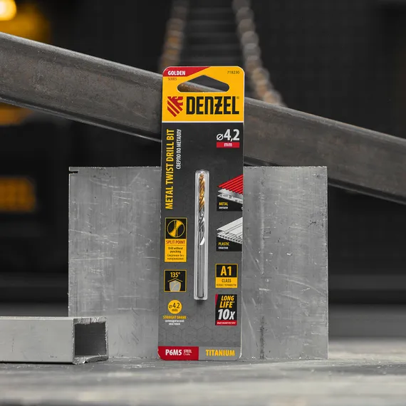 Сверло спиральное по металлу 4,2 x 75 мм, Р6М5, Golden Tip  Denzel