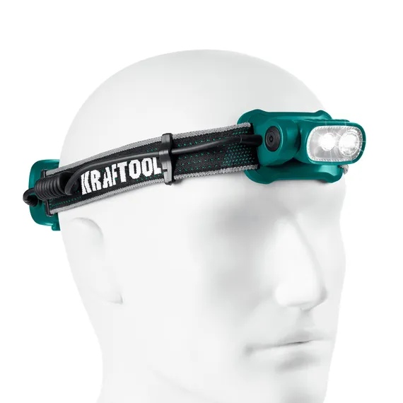 KRAFTOOL KH-10, Hybrid power, 500 лм, 5 режимов, аккумуляторный налобный фонарь, 1000мАч, 3ААА (56452)