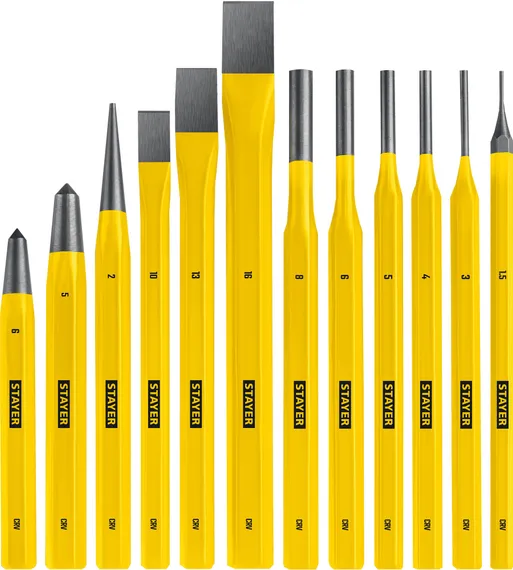 STAYER Hercules, 12 предметов, набор зубил и кернеров в пластиковом держателе, Professional (21077-H12)