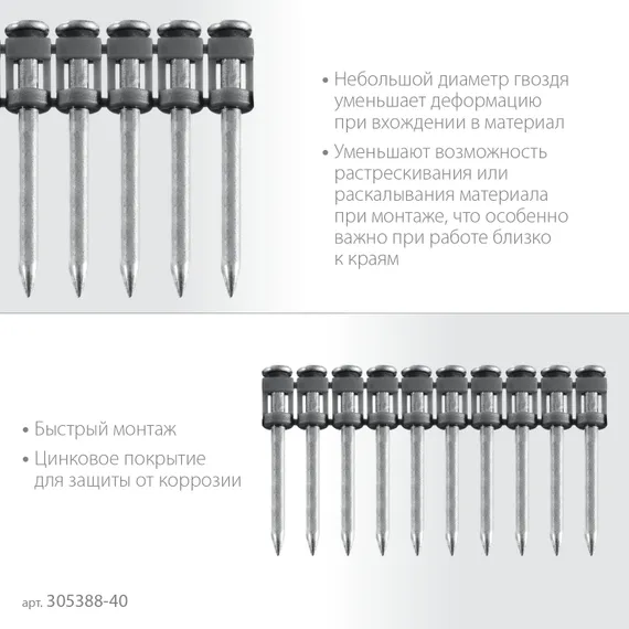 ЗУБР CN 40 х 2.7 мм, гвозди по бетону оцинкованные, 1000 шт (305388-40)