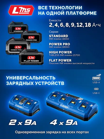 ЗУБР 20 В, 190 Н·м, 2 АКБ LMS (4 А·ч), бесщеточный ударный винтоверт, кейс, ПРОФЕССИОНАЛ (GVB-190-42)