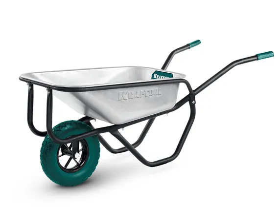 KRAFTOOL MAXDrive-1 110л, 260 кг, одноколесная, с трубным усилителем, кузов 0,9 мм, полиуретановое колесо, тачка строительная (39862)