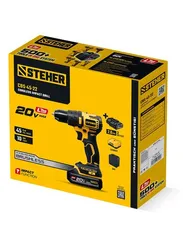 Бесщеточная ударная дрель-шуруповерт, STEHER 20 В, 45 Н·м, 2 АКБ LMS (2 А·ч), сумка (CBS-45-22)