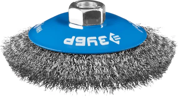 ЗУБР 100 мм, витая стальная латунированная проволока 0.3 мм, коническая щетка-крацовка для УШМ, Профессионал (35265-100)