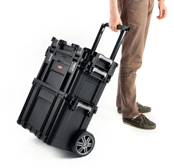 KETER SMART ROLLING, 564 х 373 х 700 мм, (22″), набор пластиковый ящик-тележка + ящик для инструментов + ящик органайзер (38390-22)