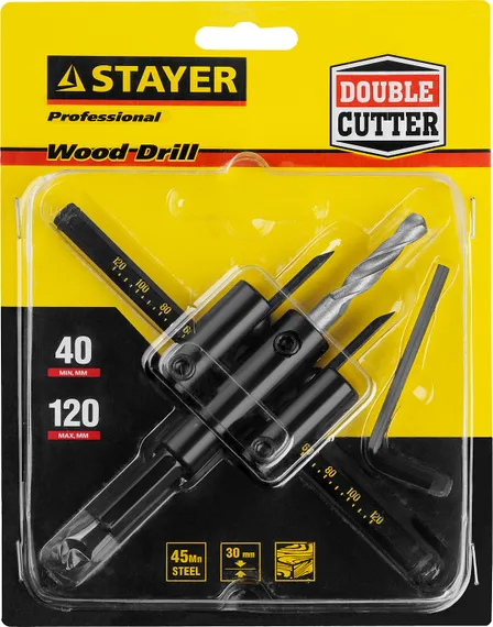 STAYER Балеринка, d 30-120 мм, двурезцовое, сверло по дереву регулируемое (2944)