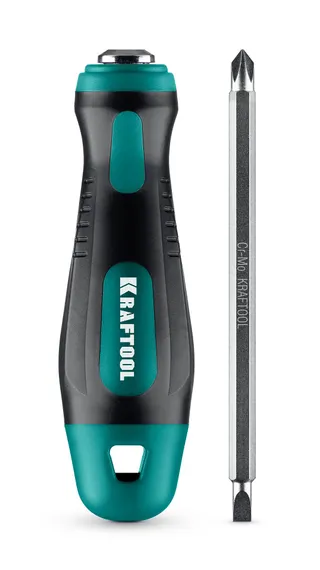 KRAFTOOL Universal-12, PH 0-1-2-3-4, PZ 1-2-3-4, SL 5, 6, 8 мм, 12-в-1, универсальная переставная отвертка с двусторонним стержнем (26168)