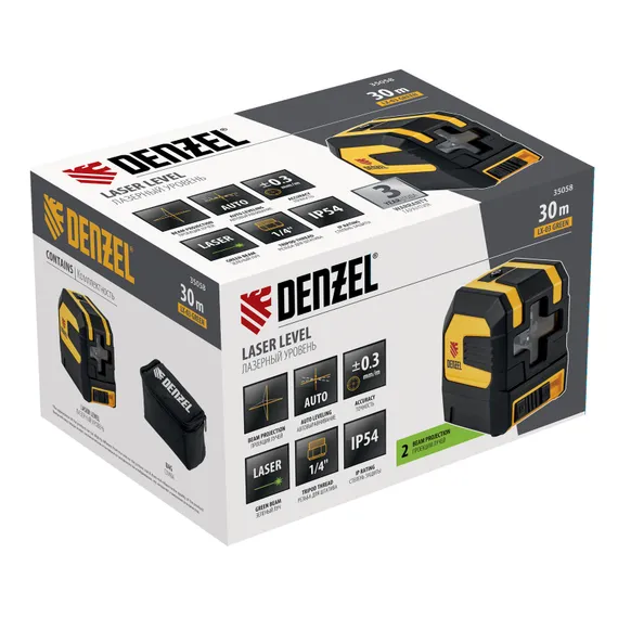 Лазерный уровень LX 03 Green, 30 м, 520 нм, резьба 1/4" Denzel