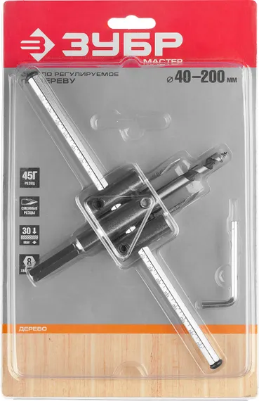 ЗУБР d 40-200 мм, глубина реза 30 мм, регулируемое сверло по дереву (29440-200)