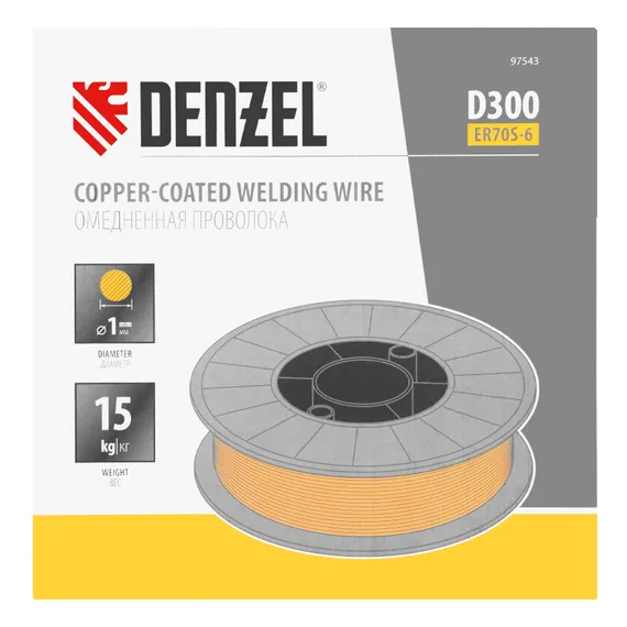 Омедненная проволока ER70S-6, диам. 1 мм, 15 кг, диам. катушки D300 Denzel