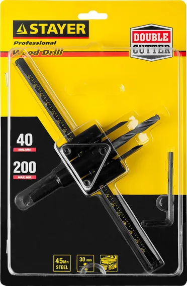 STAYER Балеринка, d 40-200 мм, двурезцовое, сверло по дереву регулируемое (2944-200)