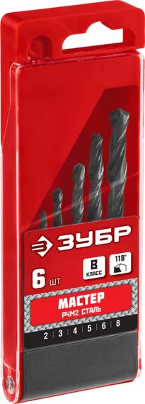 ЗУБР 6 шт, (2-8 мм), сталь Р4М2, класс В, набор сверл по металлу (29605-H6)