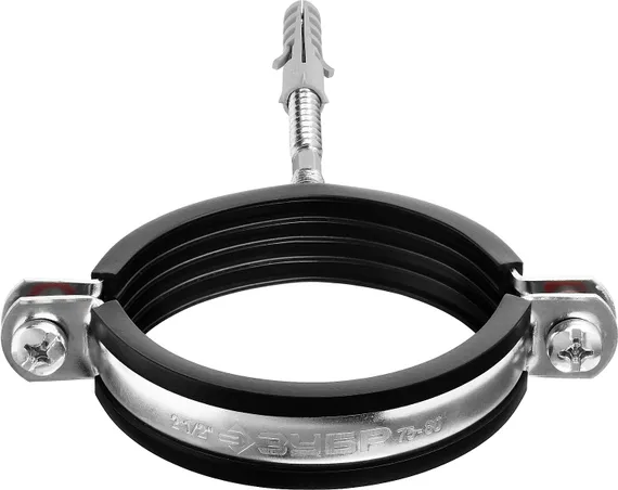 ЗУБР 2 1/2″, цинк, 1 шт, трубный хомут с сантехнической шпилькой и дюбелем (37866-75-80)