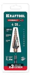 KRAFTOOL COBALT 4-20мм, 9 ступеней, азотирование, винтовая спираль, сверло ступенчатое(29691-4-20-9)