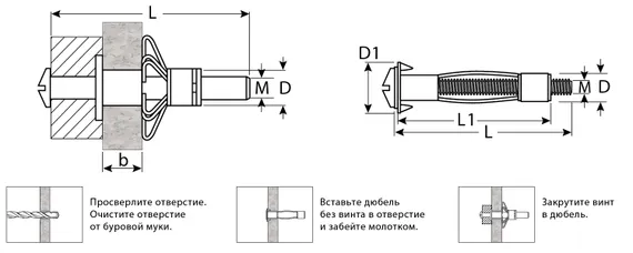 ЗУБР МОЛЛИ, М5 х 37 х 11 мм, 100 шт, анкер для пустотелых конструкций (302472-05-037)