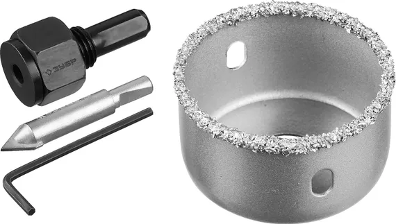 ЗУБР 51 мм, L 25 мм, карбид вольфрама, коронка-чашка с державкой и сверлом, Профессионал (33360-051)