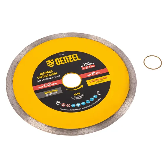 Диск алмазный сплошной, супертонкий, 180 х 25,4 мм, горячее прессование, мокрое резание Denzel