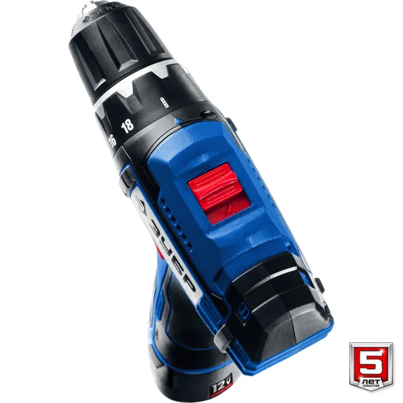 Дрель-шуруповерт + LED фонарь, ЗУБР 12 В, 40 Н·м, 2 АКБ тип Т7 (2 А·ч), кейс, Профессионал (DL-121-22F)