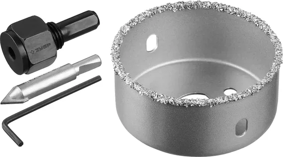 ЗУБР 64 мм, L 25 мм, карбид вольфрама, коронка-чашка с державкой и сверлом, Профессионал (33360-064)