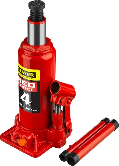 STAYER RED FORCE, 4 т, 195 - 380 мм, бутылочный гидравлический домкрат, Professional (43160-4)
