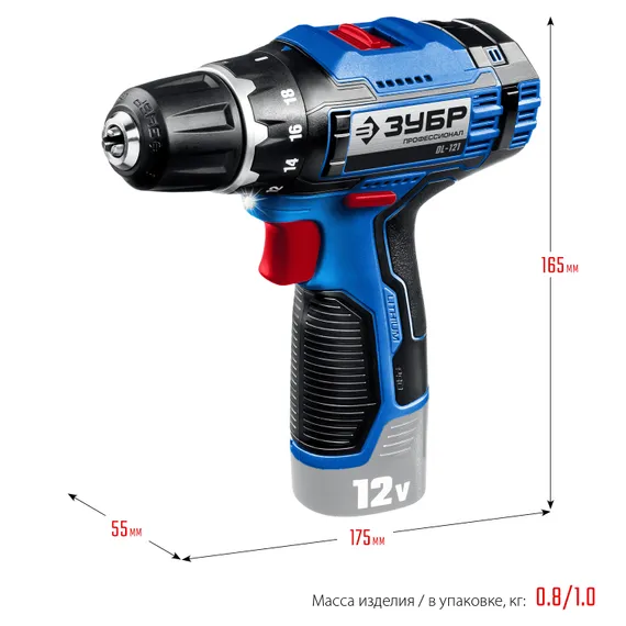 Дрель-шуруповерт, ЗУБР 12 В, 40 Н·м, без АКБ (тип Т7), Профессионал (DL-121)