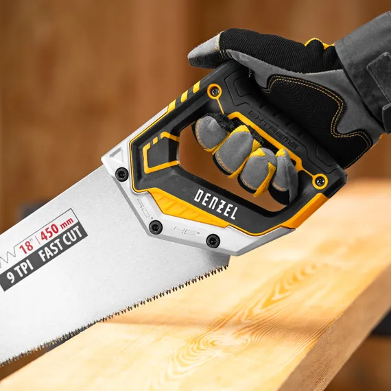 Ножовка по дереву, 450 мм, 9 TPI, зуб 3D, металлопластиковая рукоятка Denzel