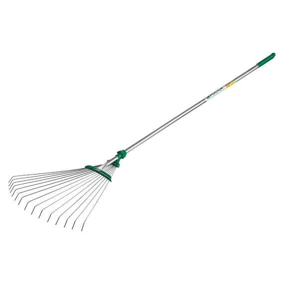POCTOK РВ-15, 170-570 мм, длина 1180 мм, стальная рабочая часть, алюминиевый черенок, регулируемые веерные грабли (39640)