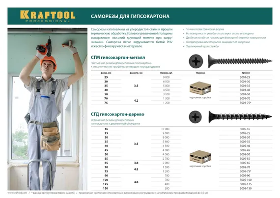 KRAFTOOL СГД, 45 х 3.5 мм, фосфатированное покрытие, 4000 шт (8,52 кг.), саморез гипсокартон-дерево (3005-45)