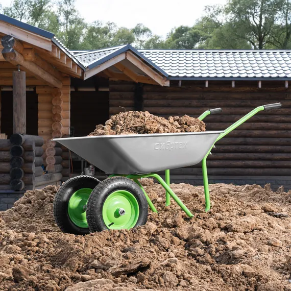 Тачка садовая, 2-х колесная, грузоподъемность 120 кг, объем 65 л Сибртех