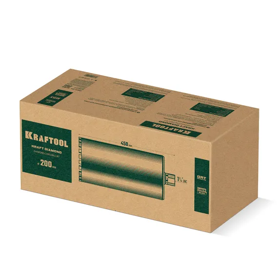 KRAFTOOL DIAMOND 200 мм (450 мм, 1 1/4″, лазерная сварка сегментов), Алмазная Коронка по железобетону (29825-200)