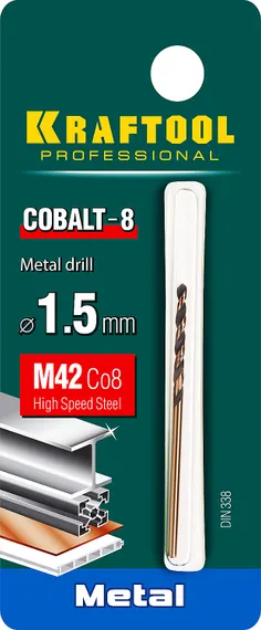 KRAFTOOL COBALT-8, 1.5 х 43 мм, сталь М42, HSS-Co(8%), сверло по металлу (29656-1.5)