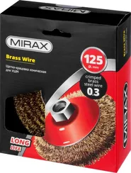 MIRAX 125 мм, витая стальная латунированная проволока 0.3 мм, коническая щетка-крацовка для УШМ (35143-125)
