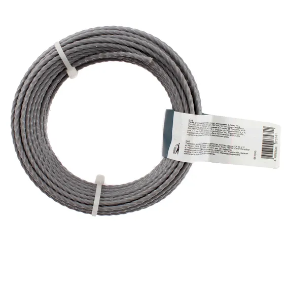 Леска для триммера квадратная витая, армированная алюминием, 2.4 мм х 10 м, Сибртех