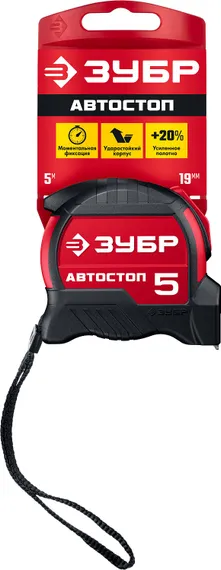 ЗУБР Автостоп, 5 м х 19 мм, рулетка с автостопом (34052-05-19)