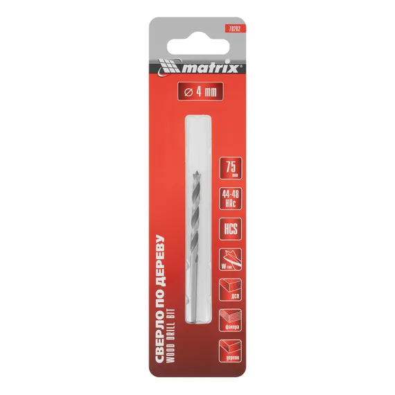 Сверло по дереву, 4 x 75 мм, цилиндрический хвостовик Matrix
