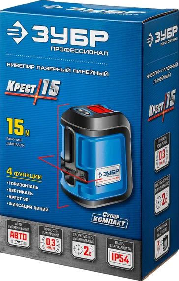 Лазерный нивелир, ЗУБР Крест 15, 15 м, Профессионал (34902)
