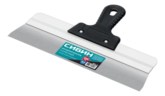 СИБИН 350 мм, усиленный фасадный нержавеющий шпатель, алюминиевая направляющая, 1к ручка (10083-35)