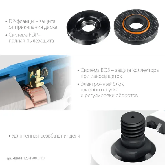 УШМ, болгарка с решулировкой оборотов, ЗУБР 1900 Вт, d125 мм, Профессионал (УШМ-П125-1900 ЭПСТ)