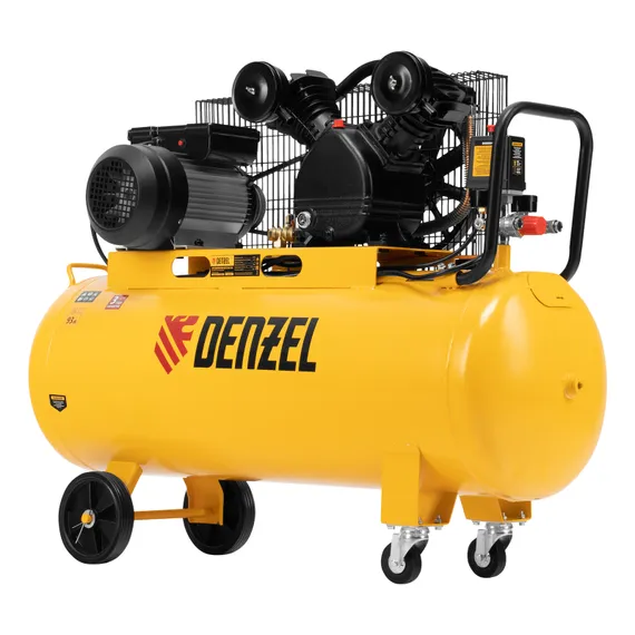 Компрессор воздушный BCV2200/100, ременный привод, 2.2 кВт, 100 литров, 370 л/мин Denzel