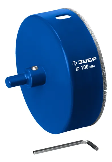 ЗУБР АГК d 100 мм (центр. сверло, трехгр. хвост, Р60), Алмазная коронка, Профессионал (29850-100)