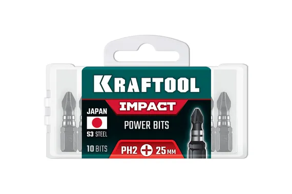 KRAFTOOL Impact PH 2, 25 мм, 10 шт, ударные биты (26191-2-25-S10)