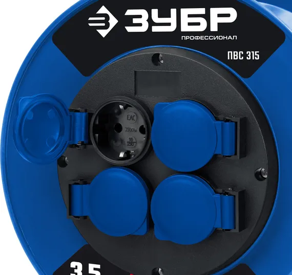 ЗУБР ПВС-315, ПВС, 3 x 1.5 мм2, 30 м, 3500 Вт, IP44, силовой удлинитель на катушке, Профессионал (55081-30)