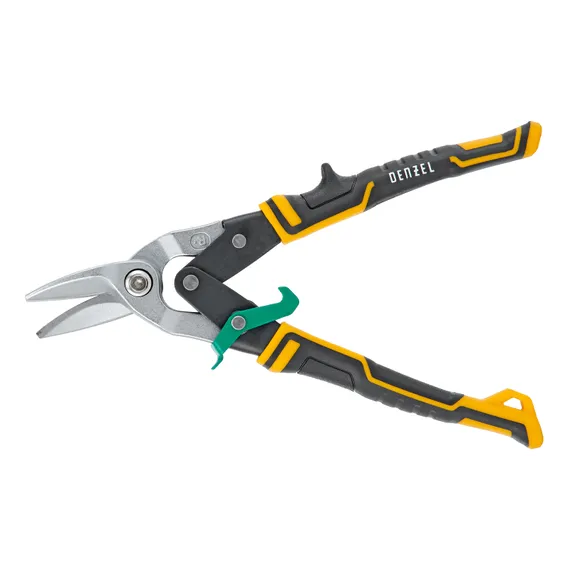 Ножницы по металлу, 270 мм, прямой и правый рез, сталь-СrMo, трехкомпонентные рукоятки Denzel