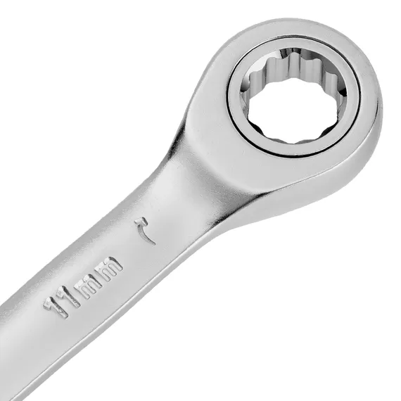 Ключ комбинированный трещоточный, 11 мм, CrV, матовый хром Denzel