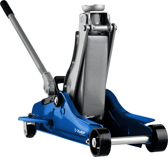 ЗУБР Т-65, 2.5 т, 90 - 360 мм, подкатной домкрат с низким подхватом и поворотной ручкой в кейсе, Профессионал (43057-2.5-K)